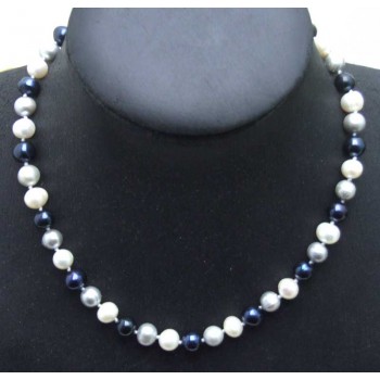 SALE 6-7mm White and black and gray round Natural Freshwater PEARL 17 Necklace -5900 Wholesale/retail Free shipping