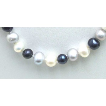 SALE 6-7mm White and black and gray round Natural Freshwater PEARL 17 Necklace -5900 Wholesale/retail Free shipping