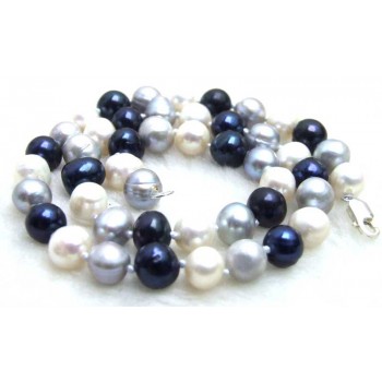 SALE 6-7mm White and black and gray round Natural Freshwater PEARL 17 Necklace -5900 Wholesale/retail Free shipping