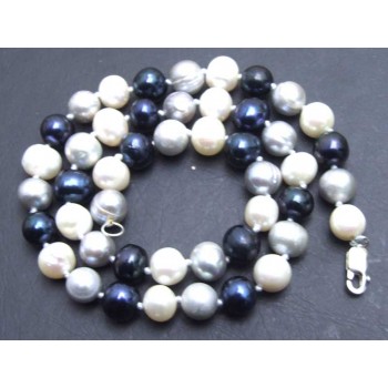 SALE 6-7mm White and black and gray round Natural Freshwater PEARL 17 Necklace -5900 Wholesale/retail Free shipping
