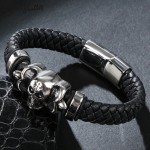 TrustyLan Punk Skull Bracelets amp; Bangles Men Stainless Steel Leather Bracelets Braided Rope Magnetic Clasp Male Armband Jewelry