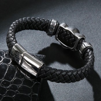 TrustyLan Punk Skull Bracelets amp; Bangles Men Stainless Steel Leather Bracelets Braided Rope Magnetic Clasp Male Armband Jewelry