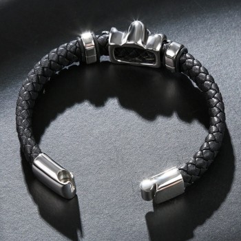 TrustyLan Punk Skull Bracelets amp; Bangles Men Stainless Steel Leather Bracelets Braided Rope Magnetic Clasp Male Armband Jewelry