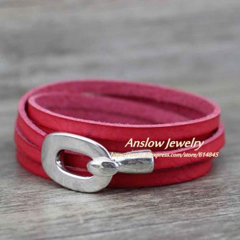 Anslow Wholesale Classic Design Hook 8 Colors Wrap Handmade DIY Leather Bracelet For Women Men Accessory Free Shipping LOW0362LB