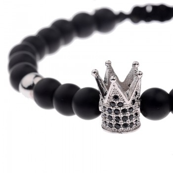 Amader Charm Men 6mm Natural Stone Bead Bracelets Crown Black Zircon Rope Braided Luxurious Bracelet Adjustable Pulseras ABL007