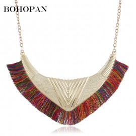 Bohemia Retro Pendant Necklace Women Fan-shaped Metal Design Cotton Tassel Necklace Jewelry Statement Bijoux collares 2018