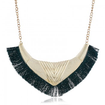 Bohemia Retro Pendant Necklace Women Fan-shaped Metal Design Cotton Tassel Necklace Jewelry Statement Bijoux collares 2018