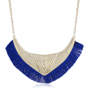 Bohemia Retro Pendant Necklace Women Fan-shaped Metal Design Cotton Tassel Necklace Jewelry Statement Bijoux collares 2018