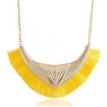 Bohemia Retro Pendant Necklace Women Fan-shaped Metal Design Cotton Tassel Necklace Jewelry Statement Bijoux collares 2018