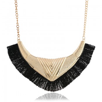 Bohemia Retro Pendant Necklace Women Fan-shaped Metal Design Cotton Tassel Necklace Jewelry Statement Bijoux collares 2018
