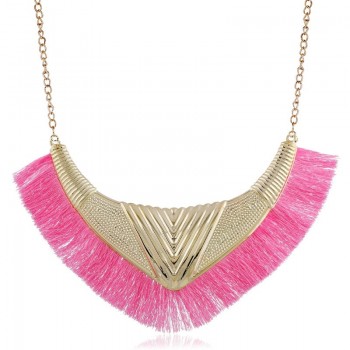 Bohemia Retro Pendant Necklace Women Fan-shaped Metal Design Cotton Tassel Necklace Jewelry Statement Bijoux collares 2018
