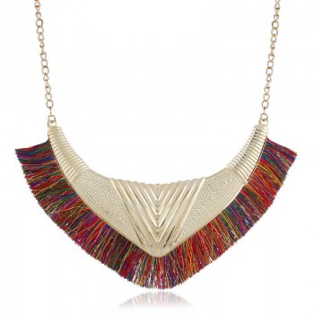 Bohemia Retro Pendant Necklace Women Fan-shaped Metal Design Cotton Tassel Necklace Jewelry Statement Bijoux collares 2018