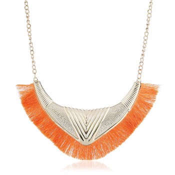 Bohemia Retro Pendant Necklace Women Fan-shaped Metal Design Cotton Tassel Necklace Jewelry Statement Bijoux collares 2018
