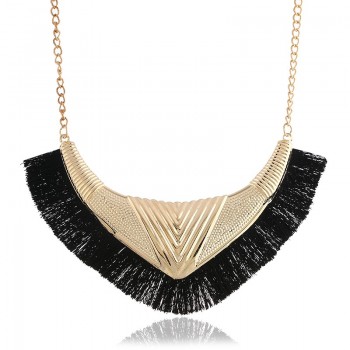 Bohemia Retro Pendant Necklace Women Fan-shaped Metal Design Cotton Tassel Necklace Jewelry Statement Bijoux collares 2018