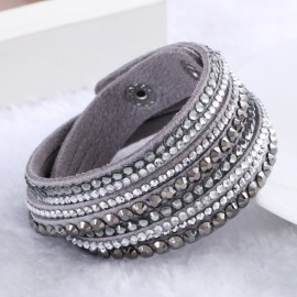 2015 New Leather Bracelet Rhinestone Crystal Bracelet Wrap Multilayer bracelets for women pulseras mulher Jewelry