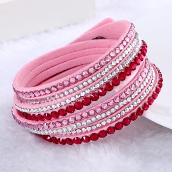 2015 New Leather Bracelet Rhinestone Crystal Bracelet Wrap Multilayer bracelets for women pulseras mulher Jewelry