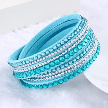 2015 New Leather Bracelet Rhinestone Crystal Bracelet Wrap Multilayer bracelets for women pulseras mulher Jewelry