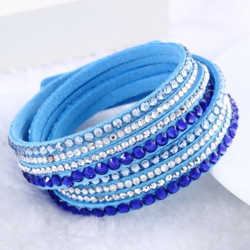 2015 New Leather Bracelet Rhinestone Crystal Bracelet Wrap Multilayer bracelets for women pulseras mulher Jewelry