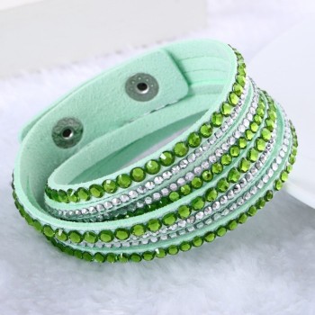 2015 New Leather Bracelet Rhinestone Crystal Bracelet Wrap Multilayer bracelets for women pulseras mulher Jewelry