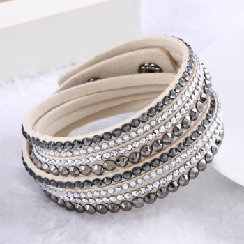 2015 New Leather Bracelet Rhinestone Crystal Bracelet Wrap Multilayer bracelets for women pulseras mulher Jewelry