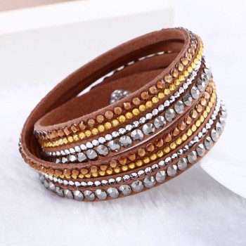 2015 New Leather Bracelet Rhinestone Crystal Bracelet Wrap Multilayer bracelets for women pulseras mulher Jewelry