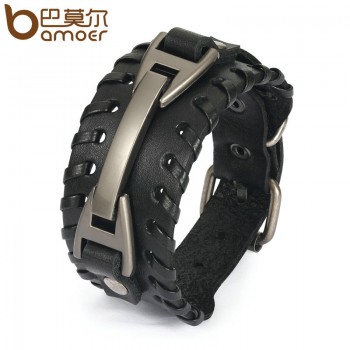 BAMOER Vintage Punk Leather Bracelet 2 Color Black amp; Brown Fashion Clasp Multilayer Braid Rope Bracelet for Men Jewelry PI0339-2