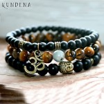 Mala Healing beads Tiger eye Matte Onyx Yoga Bracelets Bronze Buddha Ohm wrist Set of 3 bracelet for Man Gift For Him