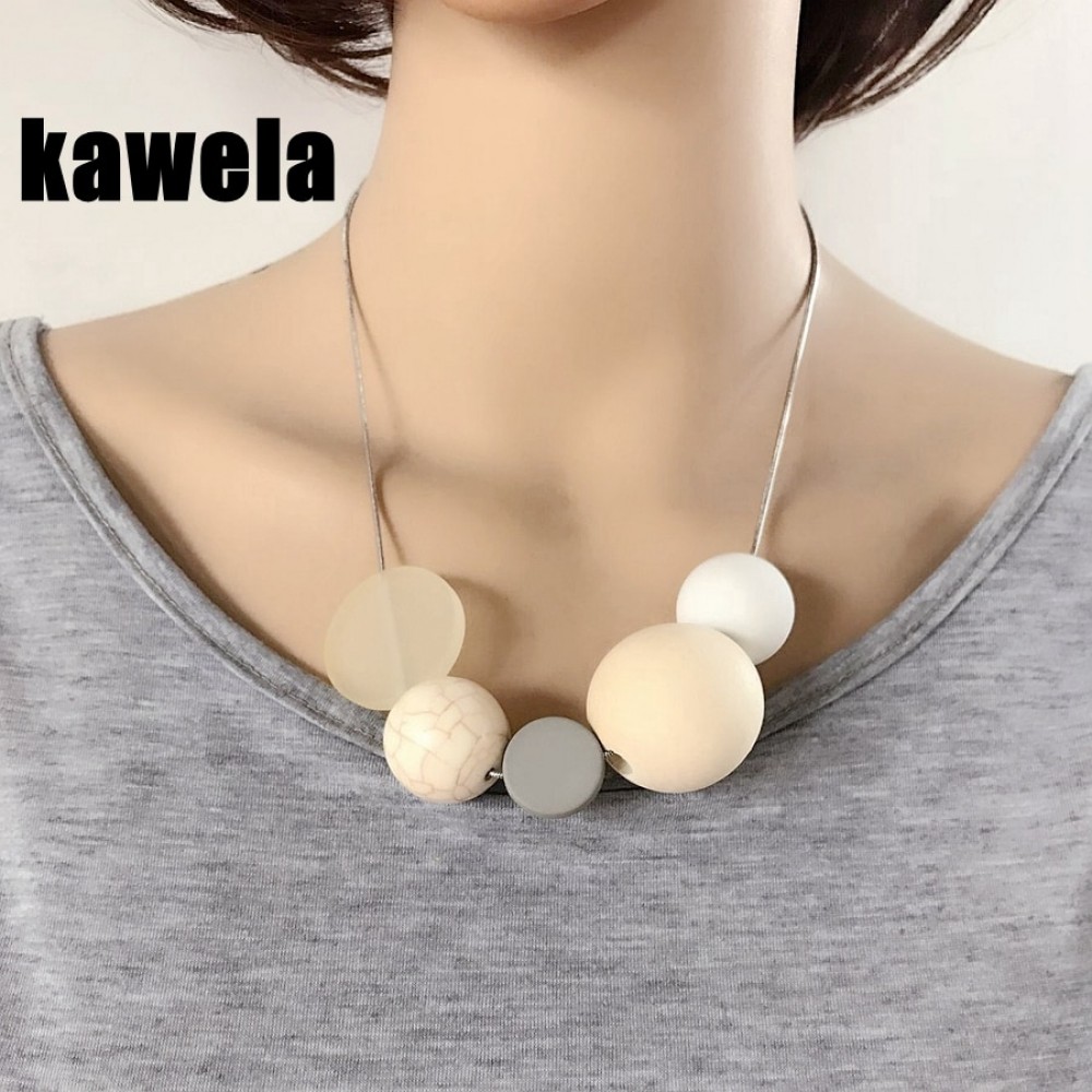 Free Shipping New Fashion Sweet Design Snake Chain Wood Ball Natural Stone Choker Necklace