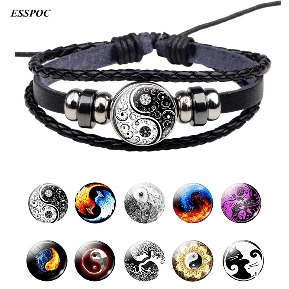 Yin Yang Tai Chi Rope Bracelet Black and White Braided Bracelet Leather Bracelets for Women Men Gifts
