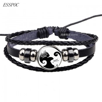 Yin Yang Tai Chi Rope Bracelet Black and White Braided Bracelet Leather Bracelets for Women Men Gifts