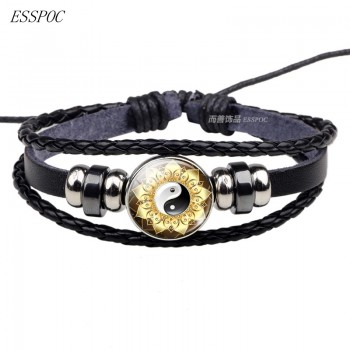 Yin Yang Tai Chi Rope Bracelet Black and White Braided Bracelet Leather Bracelets for Women Men Gifts