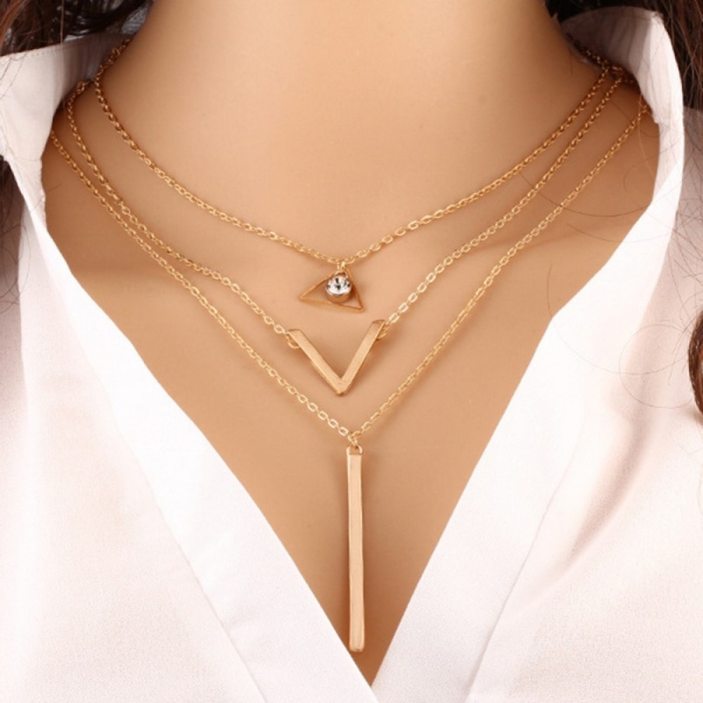 Multi-layered Necklace Metal Pendant Necklace Fashion Crystal Sequins Necklace Femininity Trend Of  Clavicle Chain Jewelry