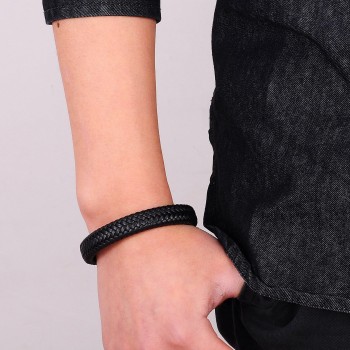 Jiayiqi Punk Men Jewelry Black/Brown Braided Leather Bracelet Stainless Steel Magnetic Clasp Fashion Bangles 18.5/22/20.5cm