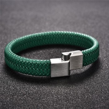 Jiayiqi Punk Men Jewelry Black/Brown Braided Leather Bracelet Stainless Steel Magnetic Clasp Fashion Bangles 18.5/22/20.5cm