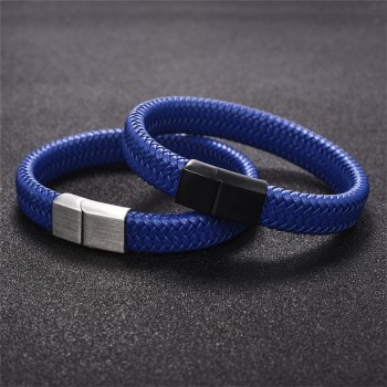 Jiayiqi Punk Men Jewelry Black/Brown Braided Leather Bracelet Stainless Steel Magnetic Clasp Fashion Bangles 18.5/22/20.5cm