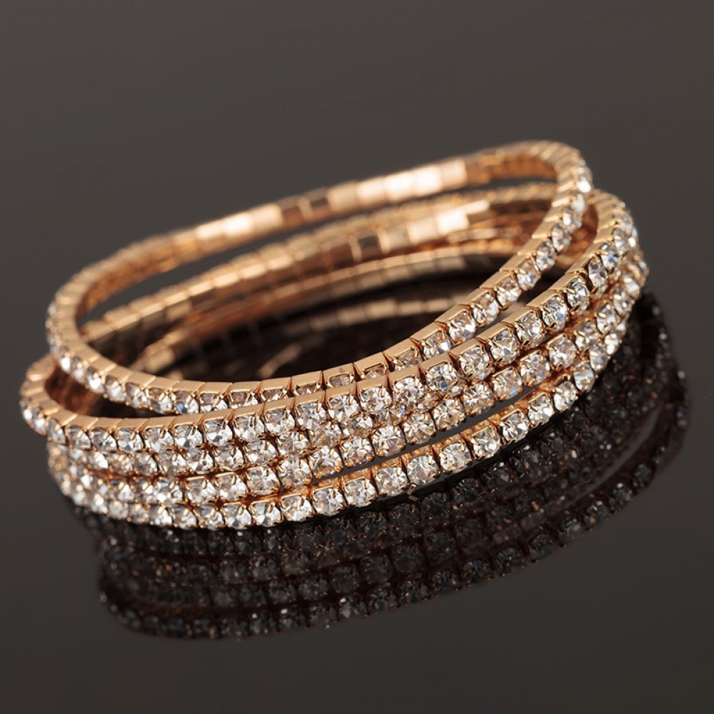 YFJEWE 1 Pcs Top Crystal Elasticity Wrap Bracelets for Women Silver Color Bridal Wedding Bangle Jewelry Gift Hot Sale B132