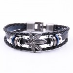 DIEZI Vintage New Women Men Bracelet Black 3 Strands Rope Handmade Leather Friendship Wristband Weed Leaf Charm Surfer Bracelet
