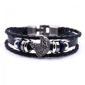 DIEZI Vintage New Women Men Bracelet Black 3 Strands Rope Handmade Leather Friendship Wristband Weed Leaf Charm Surfer Bracelet