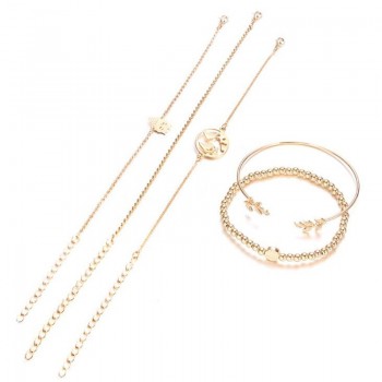 DIEZI Bohemian Vintage Map Ocean Leaves Bracelet Sets Women 2018 New Handmade Gold Metal Chain Bracelets Jewelry Christmas Gift