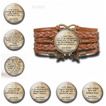 Fashion Jane Austen Inspirational Quote Leather Multilayer Braided Bracelets Infinite Jewelry Pride Prejudice Book Lovers Gift