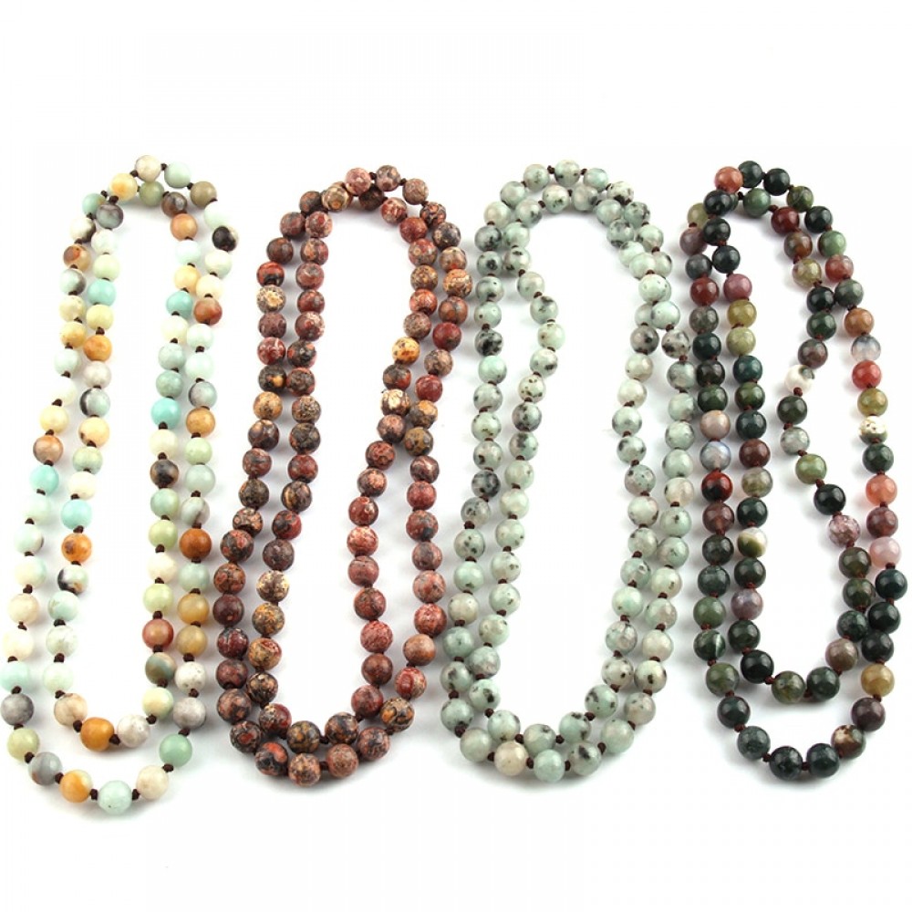 Free Shipping Fashion  Semi Precious Stones Beads Statement Necklaces long Knotted Beads Cross Necklace