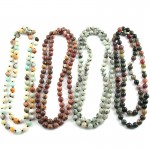 Free Shipping Fashion  Semi Precious Stones Beads Statement Necklaces long Knotted Beads Cross Necklace