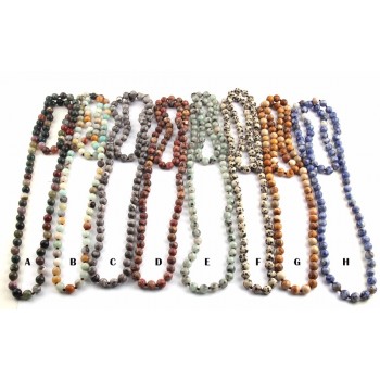 Free Shipping Fashion  Semi Precious Stones Beads Statement Necklaces long Knotted Beads Cross Necklace