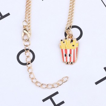 Creative Strawberry Pudding French Frie Pendant Necklace Colorful Necklace Personality Drip Metal Clavicle Chain Hot Selling DIY