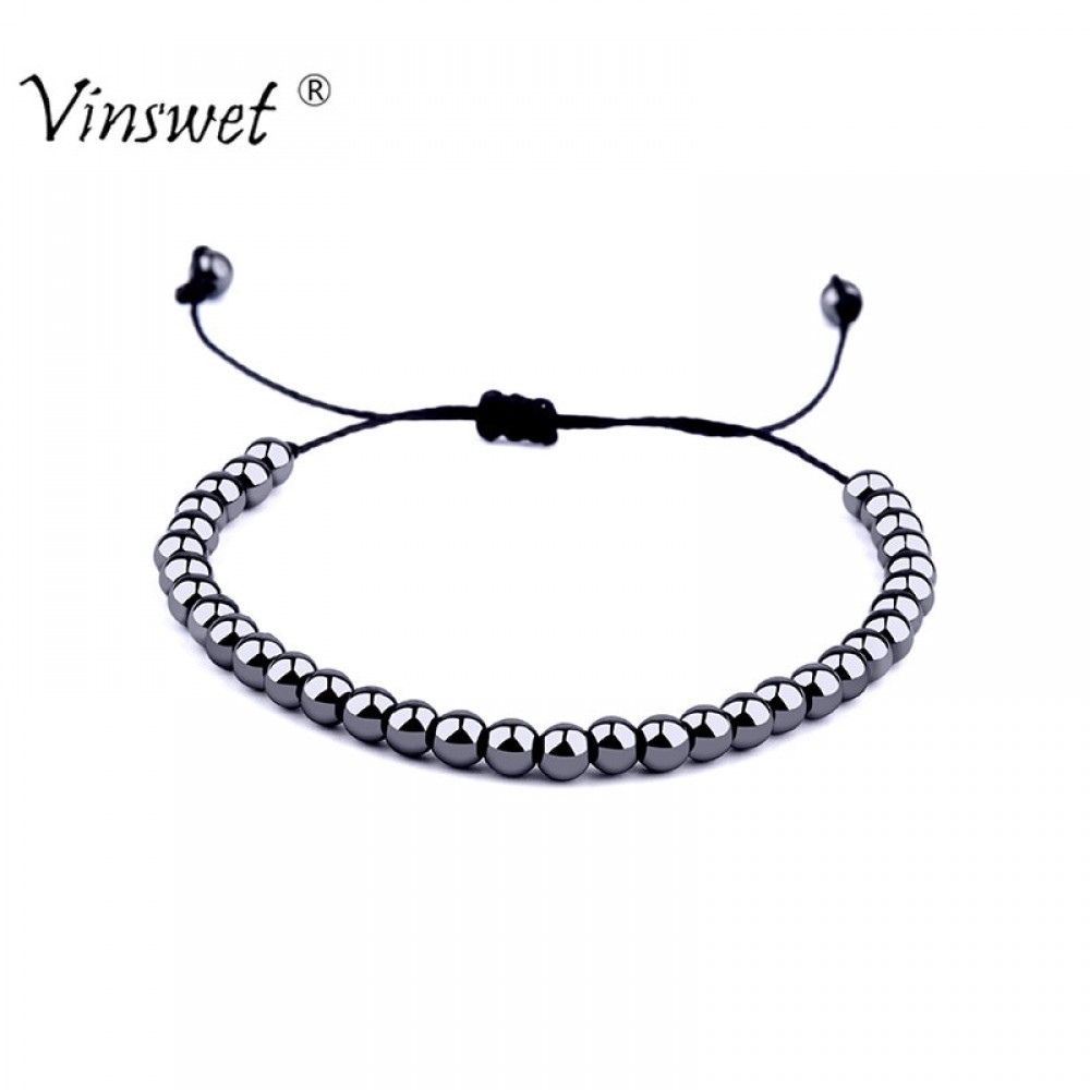 Mens Fashion Hematite Slim Health Slimming Braided Beaded Bracelets for Women Men Jewelry Pulseira Masculina