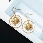 2018 Handmade Gold Sun Apollo Helios Drop Earrings Geometric Loop Sun Face Dangle Earrings for Women Korean Fashion Jewelry