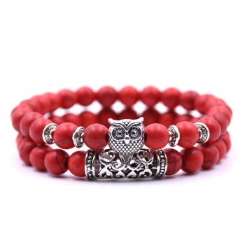 KANGKANG 2 pieces /set classic 18 colors Natural stone bracelets animal owl  bracelets For Women Men Cool hot Selling bracelet