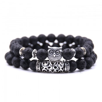 KANGKANG 2 pieces /set classic 18 colors Natural stone bracelets animal owl  bracelets For Women Men Cool hot Selling bracelet