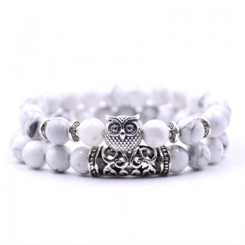 KANGKANG 2 pieces /set classic 18 colors Natural stone bracelets animal owl  bracelets For Women Men Cool hot Selling bracelet