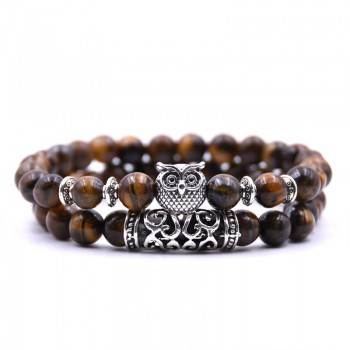 KANGKANG 2 pieces /set classic 18 colors Natural stone bracelets animal owl  bracelets For Women Men Cool hot Selling bracelet